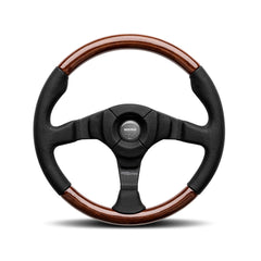 Momo Dark Fighter Steering Wheel - Black Leather/ Wood 350mm Diameter-Steering Wheels-Momo-[By Purdue Performance]