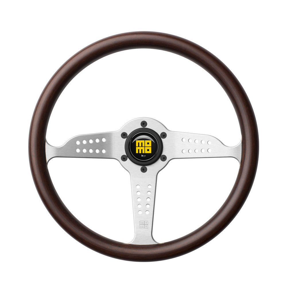 Momo Grand Prix Steering Wheel - Mahogany Wood/Silver Spoke 350mm Diameter-Steering Wheels-Momo-[By Purdue Performance]